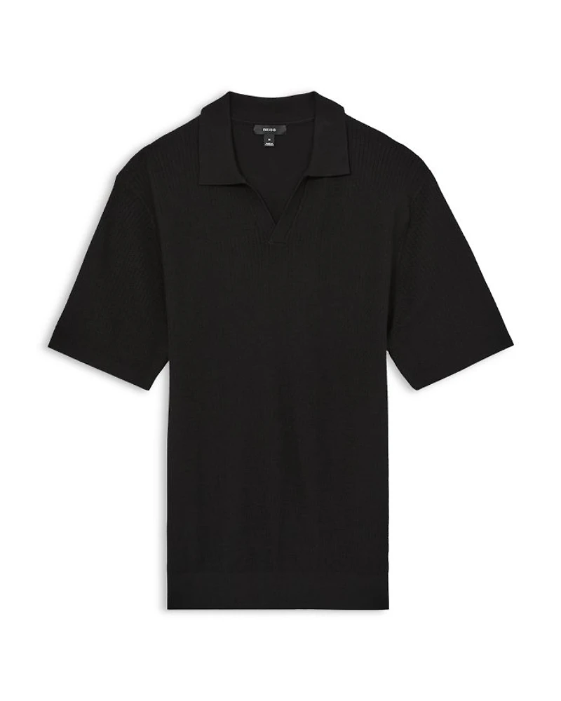 Textured Open Collar Polo Sweater