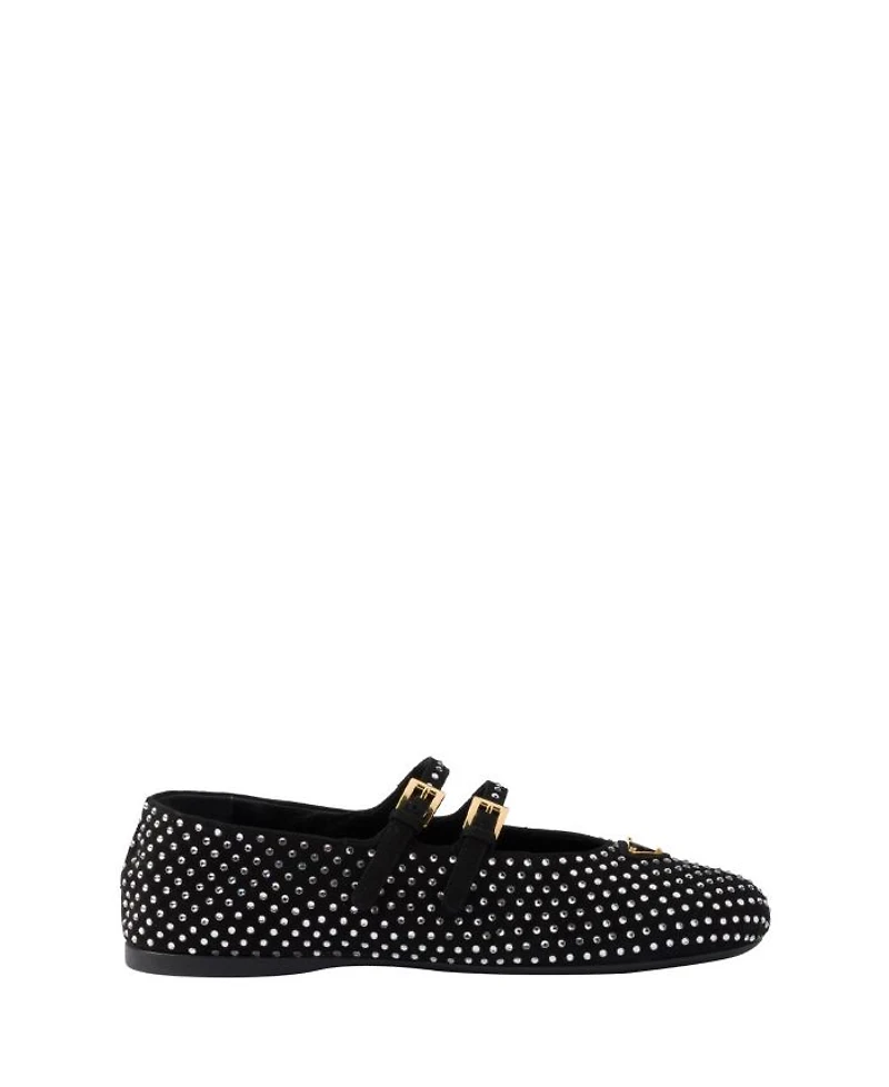Women's Suede Ballerinas with Crystals