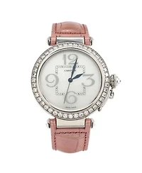 Pasha de Cartier Automatic Watch in White Gold and Alligator with Diamond Bezel and Mother of Pearl 42mm