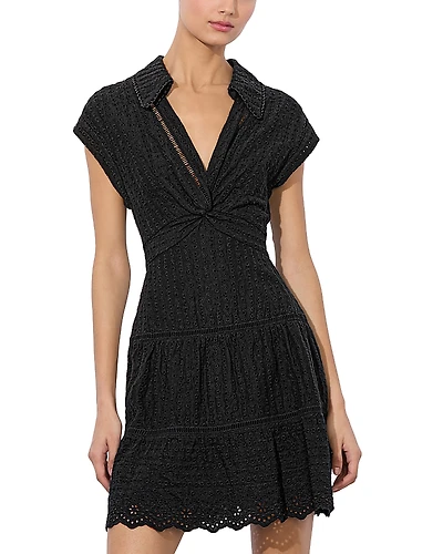 Alice and Olivia Mila Eyelet Deep V Neck Dress