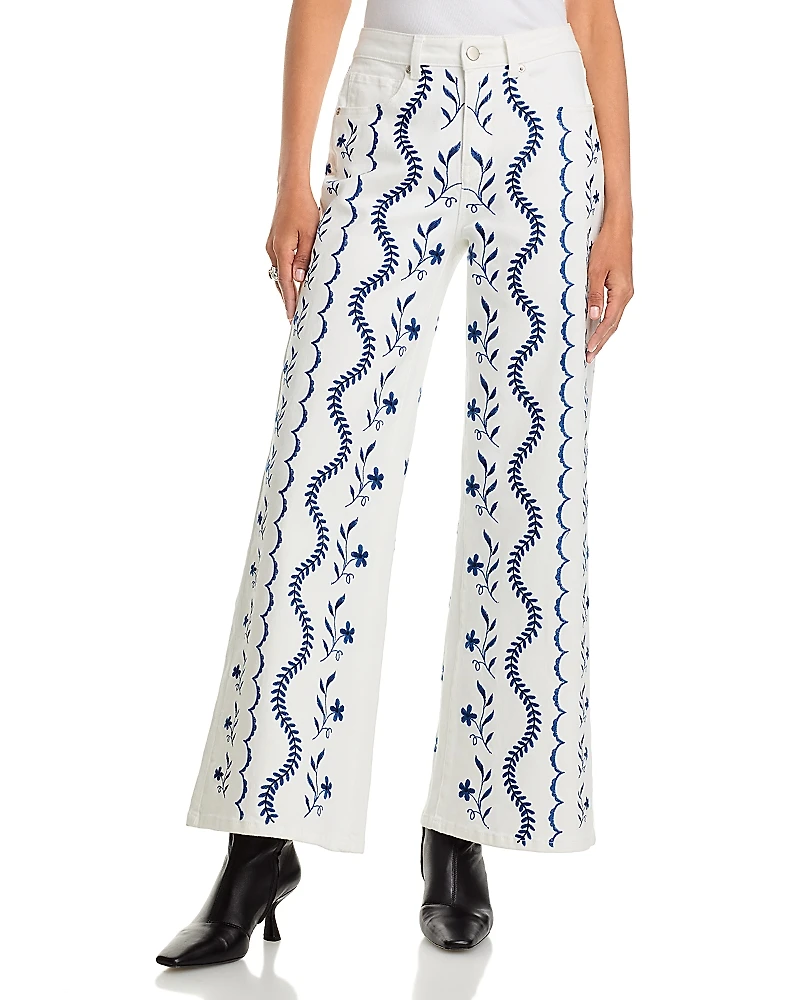 Aqua Embroidered High Rise Wide Leg Jeans