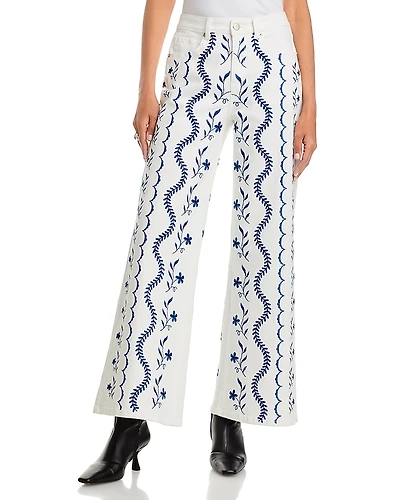 Aqua Embroidered High Rise Wide Leg Jeans