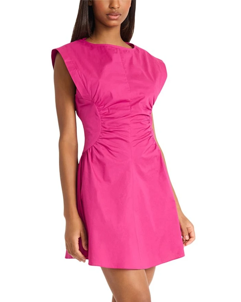 Gathered Linen Mini Dress