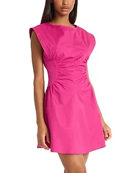 Gathered Linen Mini Dress