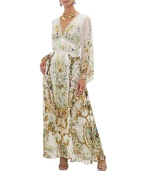 Camilla Silk Floral Flared Sleeve Maxi Dress