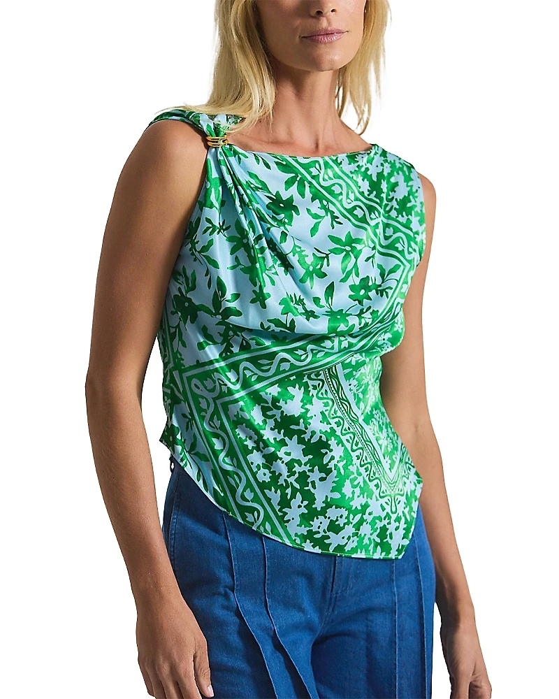 Derek Lam 10 Crosby Ariel Tile Print Embellished Asymmetrical Top