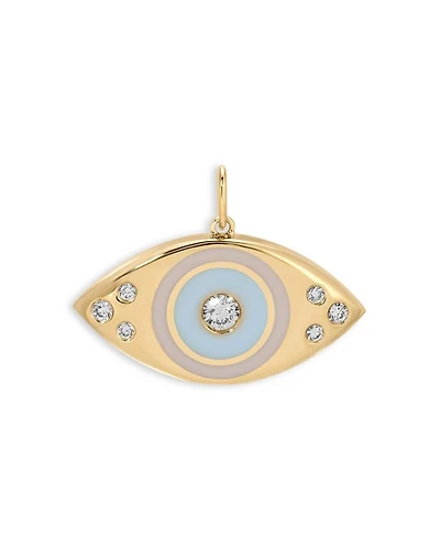 14K Yellow Gold Jumbo Evil Eye Protection Charm with Diamonds, 0.17 tcw