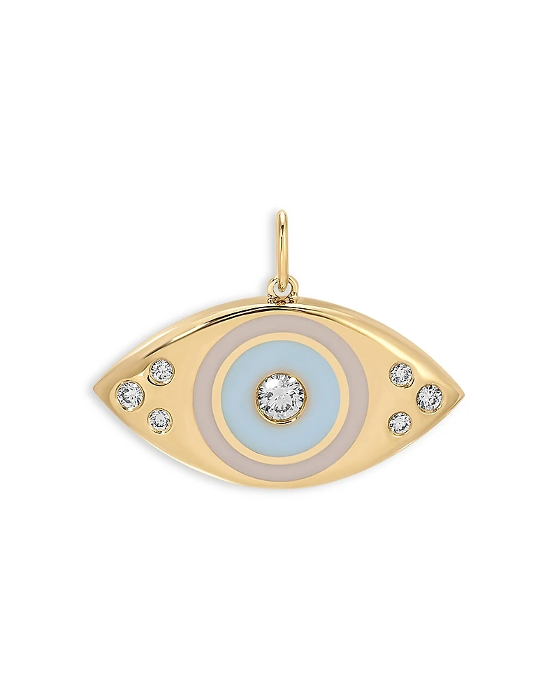Ef Collection 14K Yellow Gold Jumbo Evil Eye Protection Charm with Diamonds, 0.17 tcw