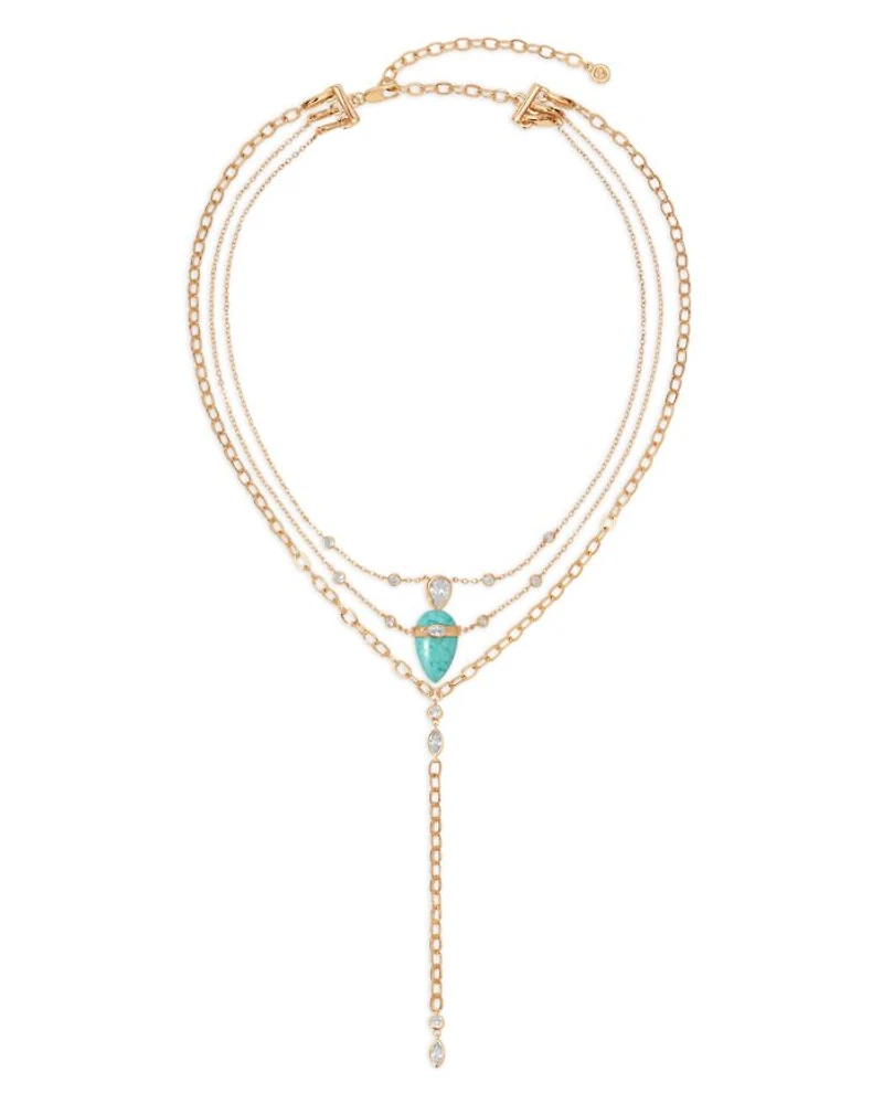 Turquoise Solstice Turquoise & Cubic Zirconia Convertible Layered Lariat Necklace, 15"-19"