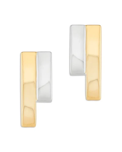 14K White & Yellow Gold Double Bar Stud Earrings
