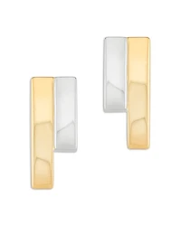 14K White & Yellow Gold Double Bar Stud Earrings