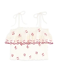 LoveShackFancy Girls' Fatima Cherry Embroidered Smocked Top - Big Kid