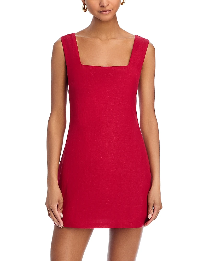 French Connection Birdie Linen Blend Square Neck Dress