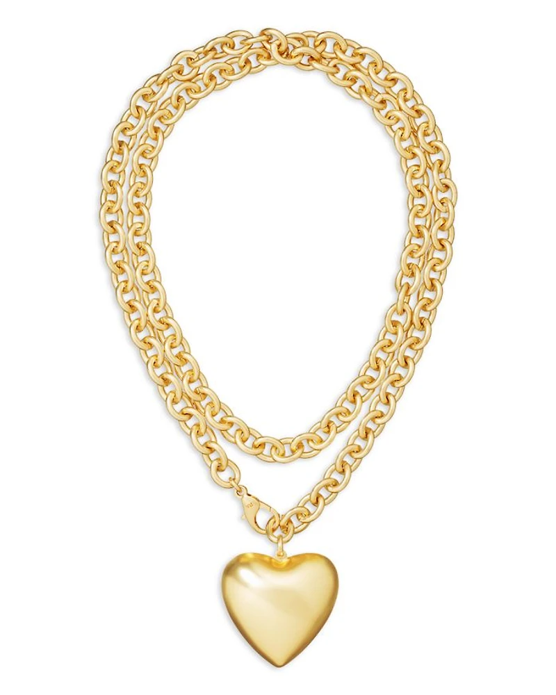Puffy Heart Pendant Necklace, 34"