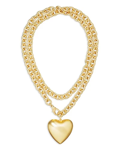 Puffy Heart Pendant Necklace, 34"