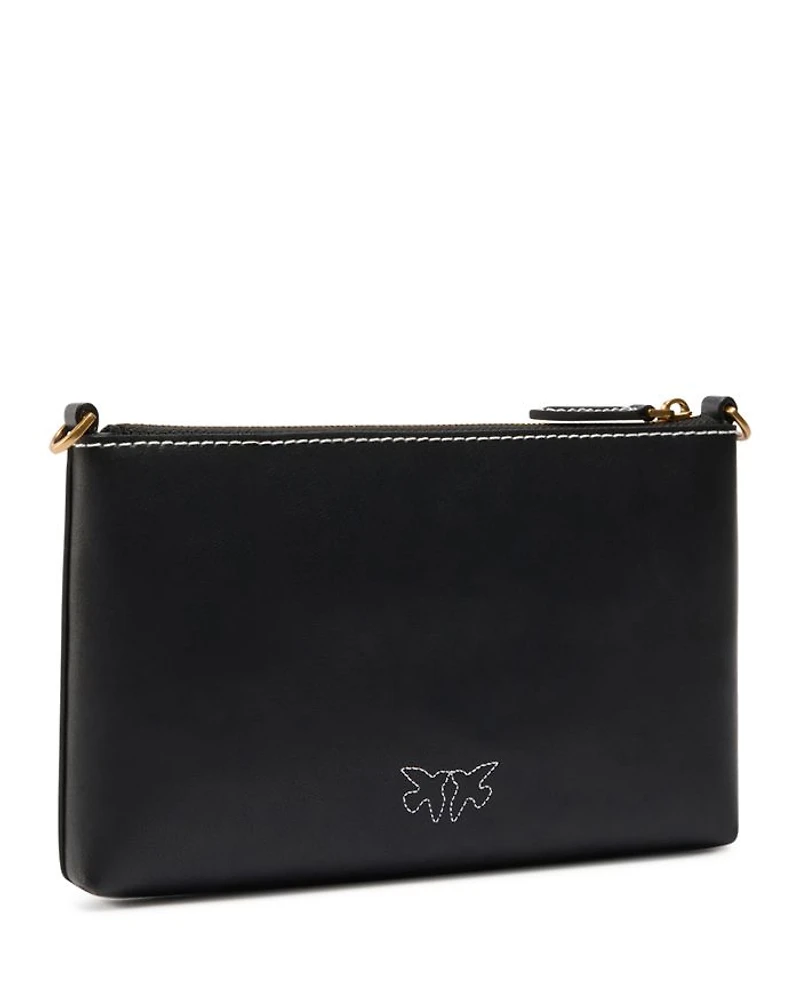 Horizontal Flat Mini Black Leather Shoulder Bag