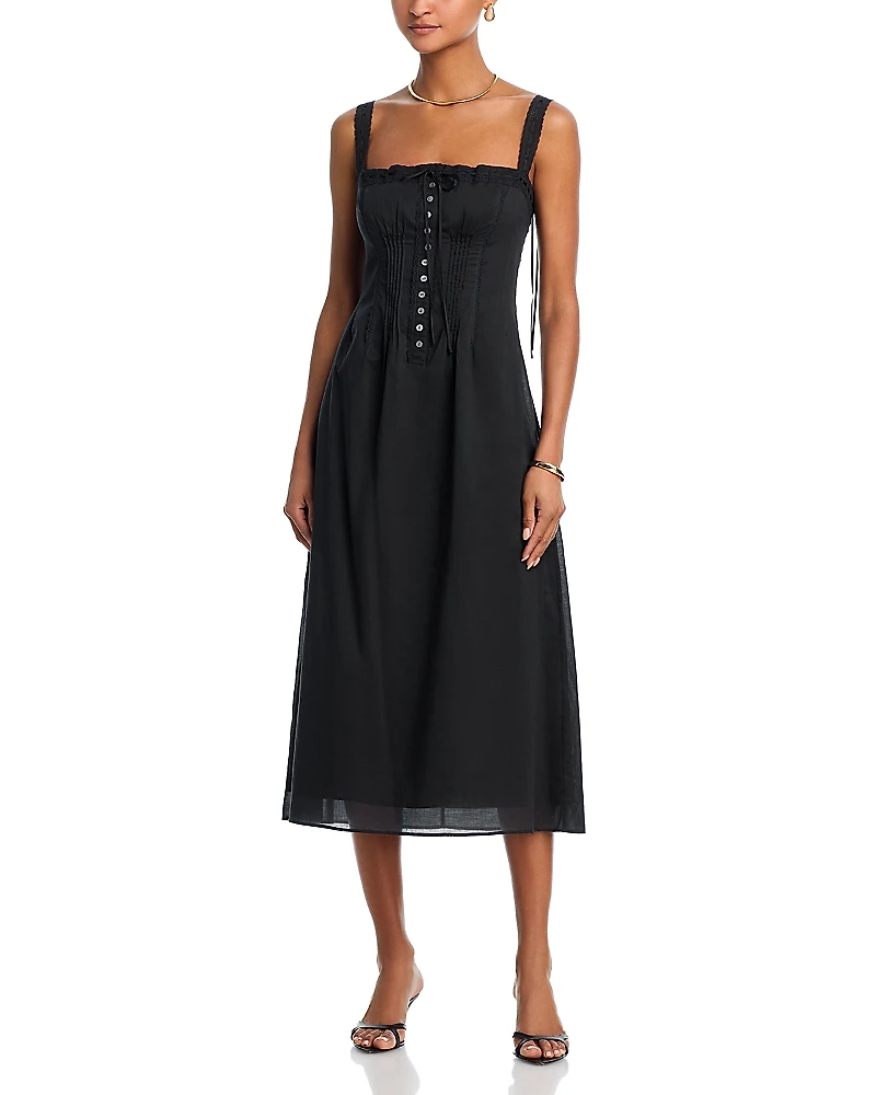Staud Matilde Lace Trim Midi Dress
