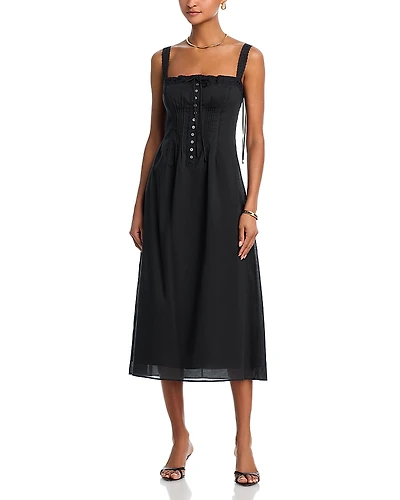 Staud Matilde Lace Trim Midi Dress