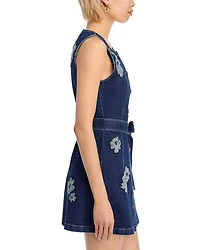 Marsha Floral Appliqué Mini Denim Dress