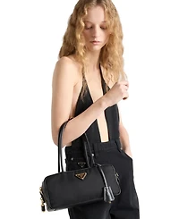 Re-Nylon and Leather Top-Handle Bag with Padlock