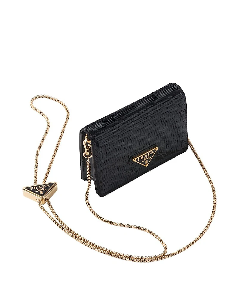 Prada Sequined Card Holder with Shoulder Strap
