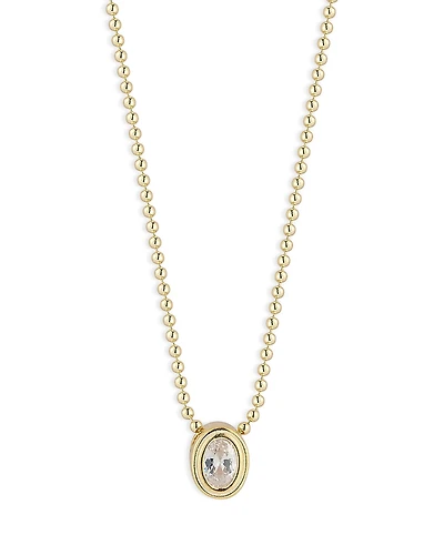 Aqua Oval Solitaire Ball Chain Necklace, 16-18- Exclusive