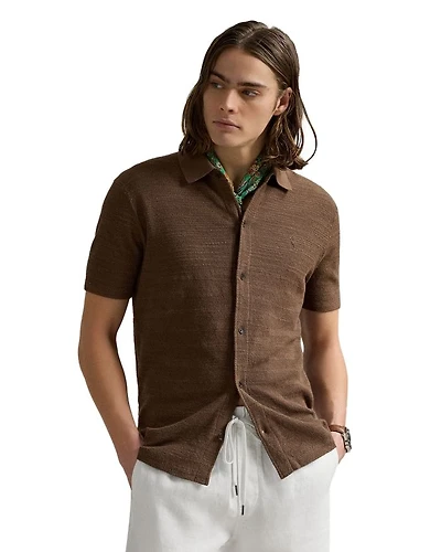 Textured Short Sleeve Cotton-Linen Shirt