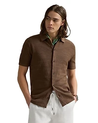 Textured Short Sleeve Cotton-Linen Shirt