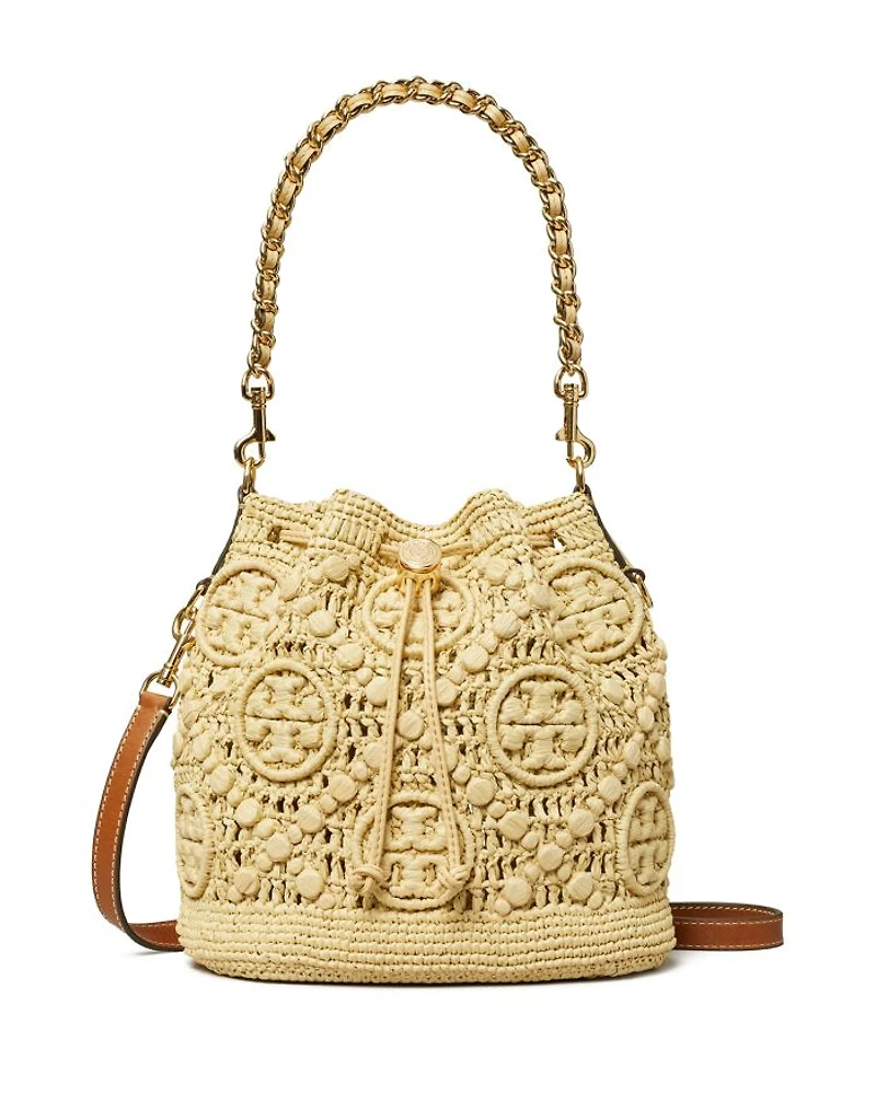 T Monogram Raffia Bucket Bag