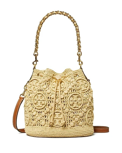 T Monogram Raffia Bucket Bag