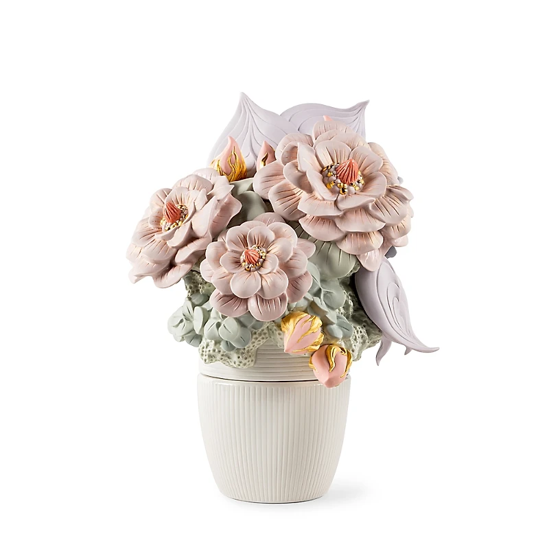 Lladro Vase with Flowers, Pink