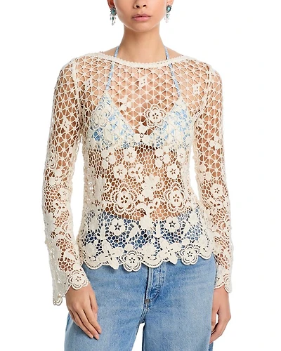 Crochet Boat Neck Bell Sleeve Top - Exclusive