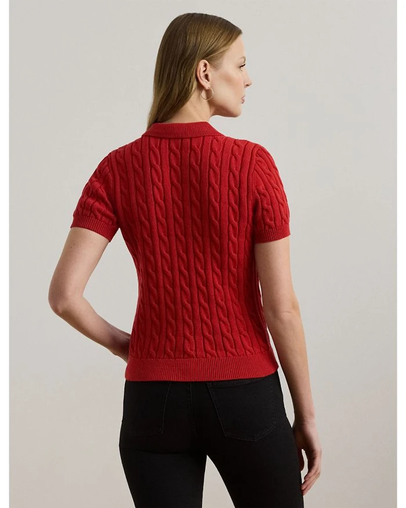 Cable Knit Cotton Polo Sweater