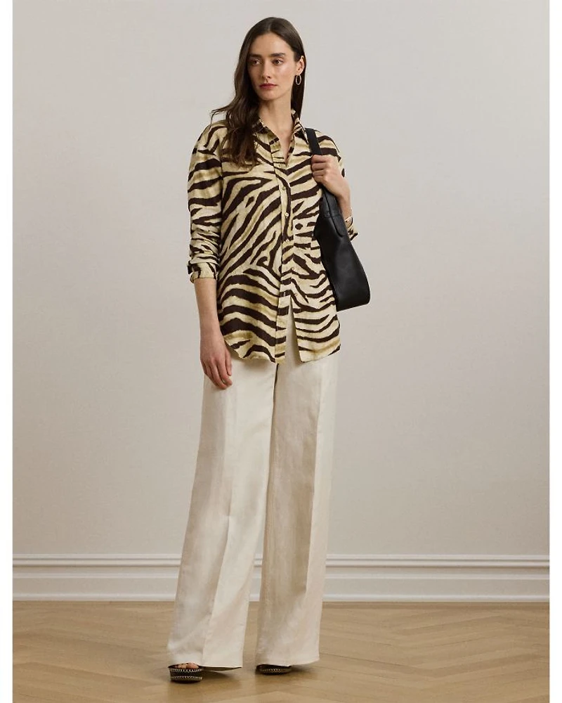 Relaxed Fit Zebra Print Linen Shirt
