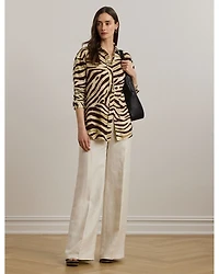 Relaxed Fit Zebra Print Linen Shirt