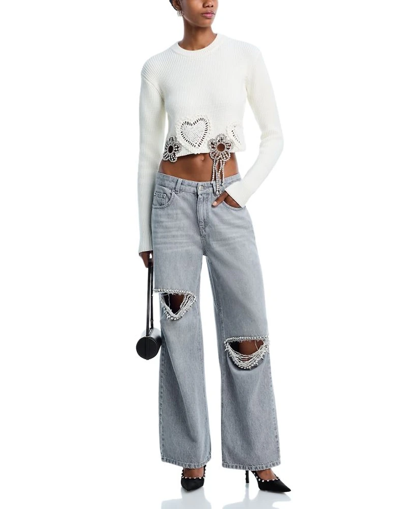 High Rise Wide Leg Jeans Light Grey