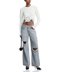 High Rise Wide Leg Jeans Light Grey