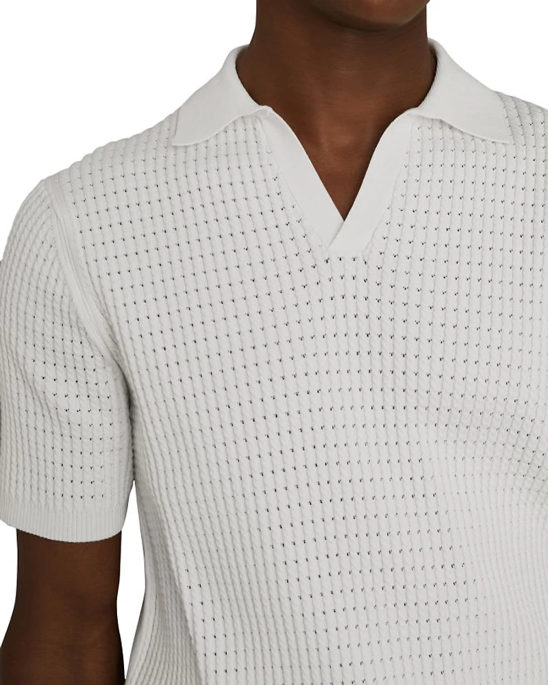 Open Collar Textured Polo Shirt