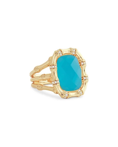 Pavé & Turquoise Bamboo Cocktail Ring