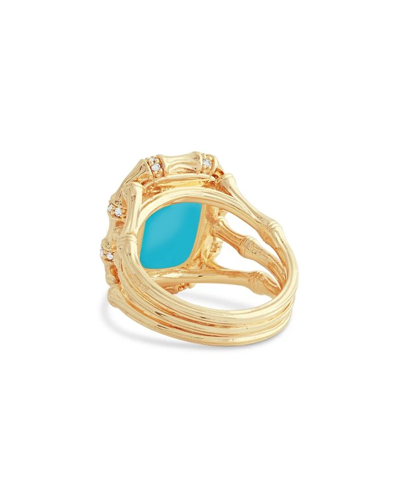 Pavé & Turquoise Bamboo Cocktail Ring