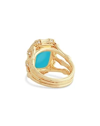 Pavé & Turquoise Bamboo Cocktail Ring