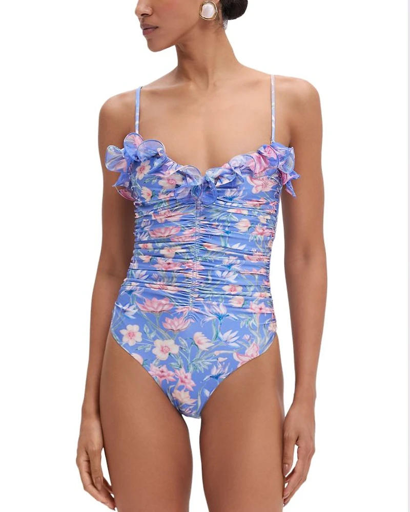 Blue Amaryllis Flutter One Piece Swimsuit