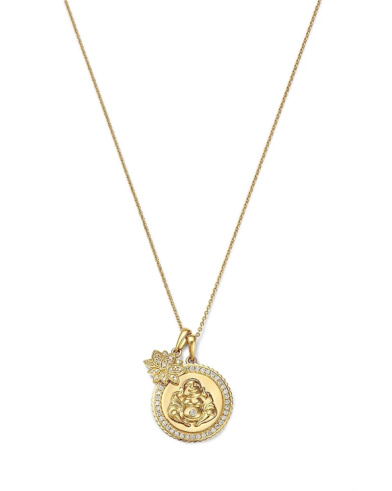 Bloomingdale's Fine Collection Diamond Buddha & Lotus Charms Pendant Necklace