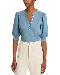 Veronica Beard Coralee Mixed Media Puff Sleeve Top