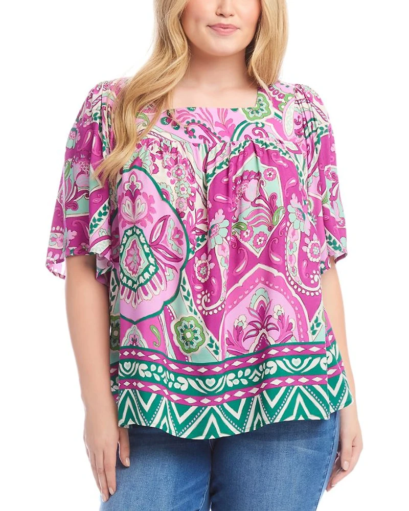 Plus Flare Sleeve Square Neck Top