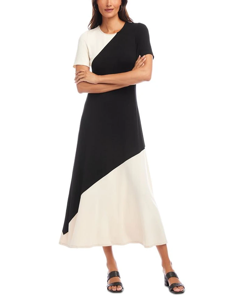 Short Sleeve Contrast Midi Dress