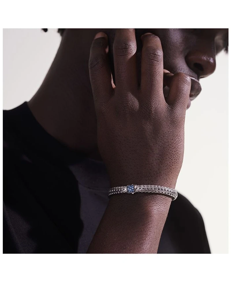 Classic Chain Sterling Silver Lava Bracelet with Blue Sapphire
