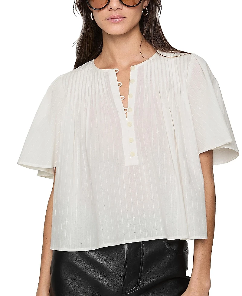 Rebecca Minkoff Leah Pleated Short Sleeve Top