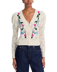 Aqua 100% Cashmere Embroidered Cardigan - Exclusive