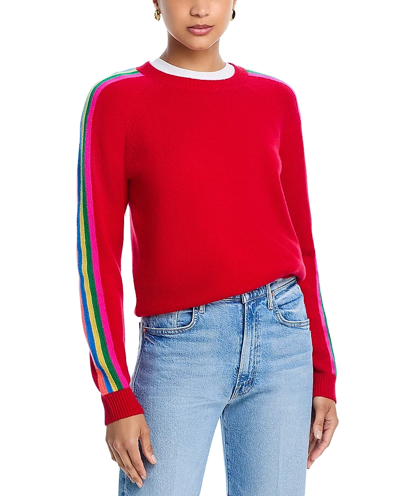 Aqua 100% Cashmere Rainbow Athletic Stripe Sweater - Exclusive